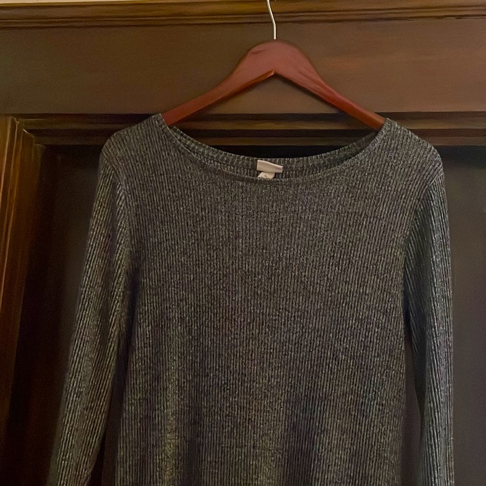Long sleeved, dark grey knit sweater dress. Excellent, like-new condition.
